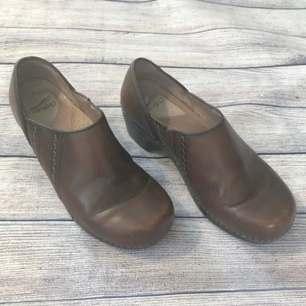 Dansko Brown Sienna Leather Clogs Size 38 - Picture 2 of 6